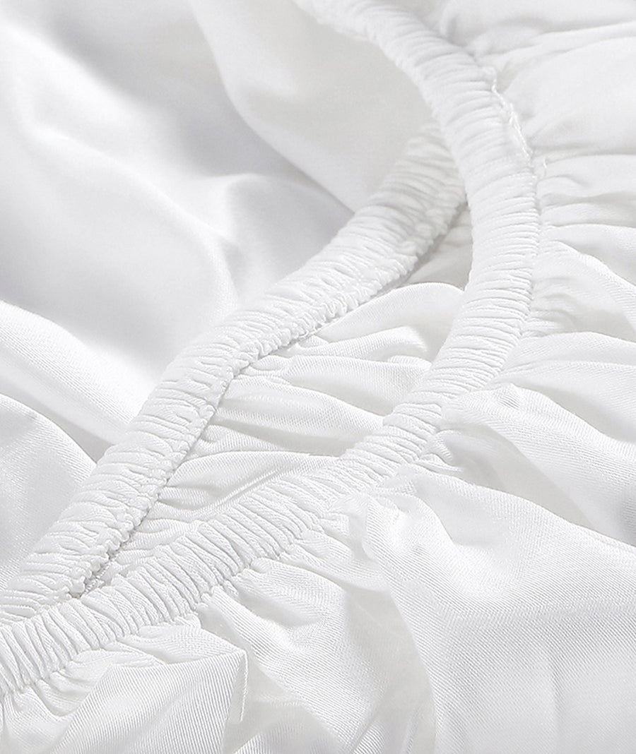 Natural Premium Bamboo Fitted Sheet Clear White