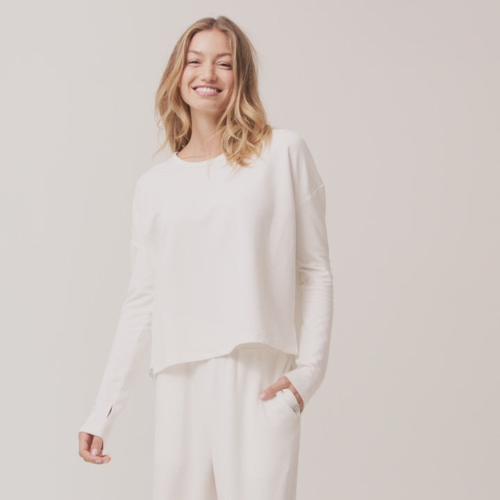 Organic French Terry Long-Sleeved Top Off White