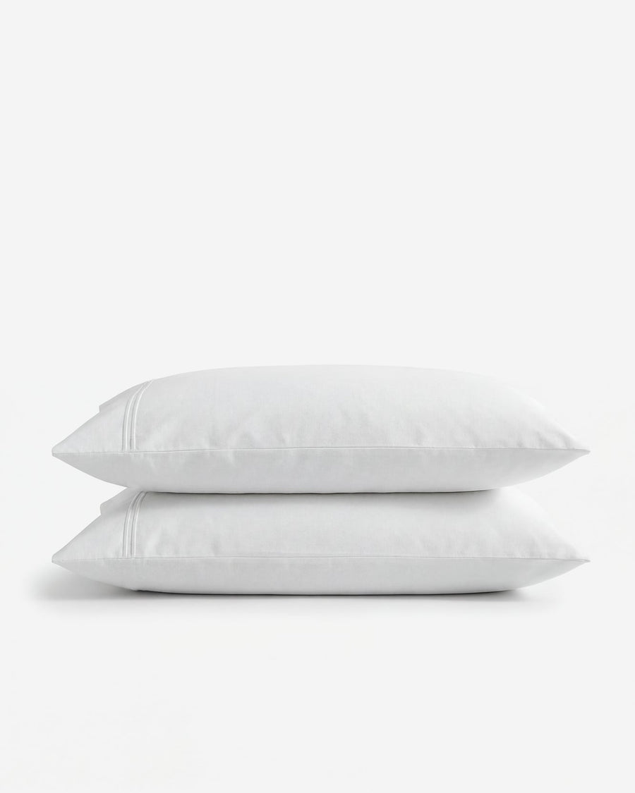 Luce Cotton Sateen Pillowcase Set with Stitched Trim White