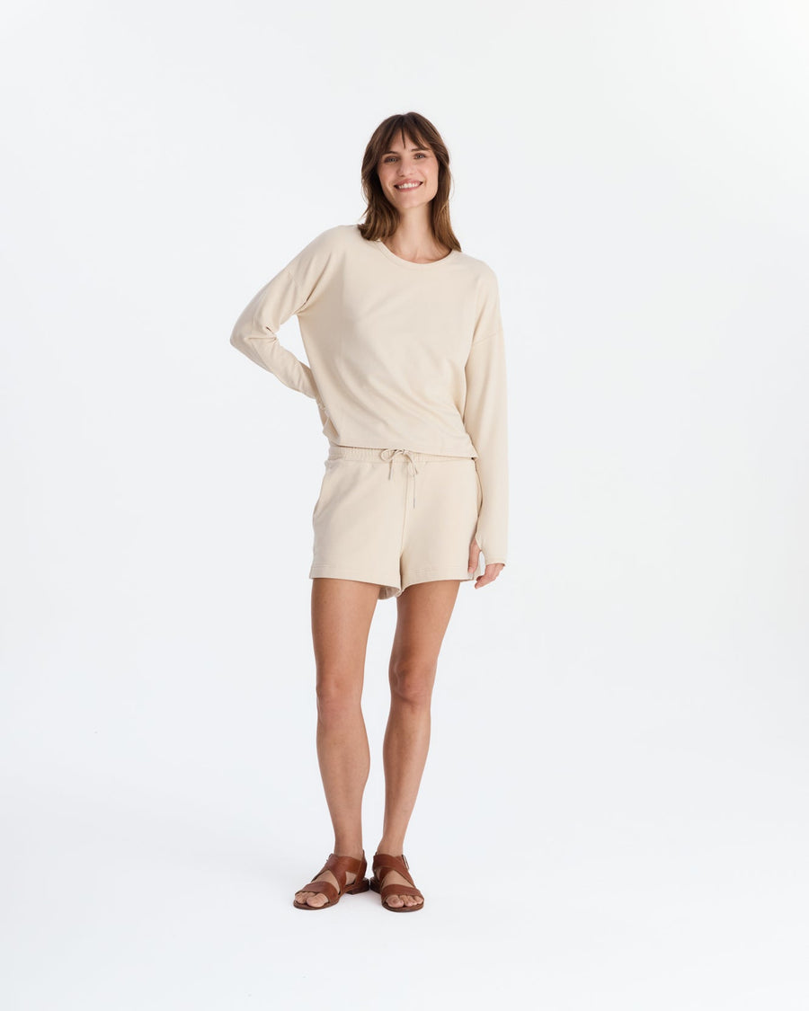 Organic French Terry Long-Sleeved Top and Short in Sahara Tan