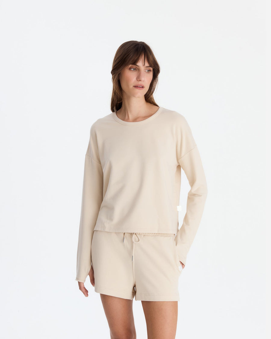 Organic French Terry Long-Sleeved Top and Short in Sahara Tan