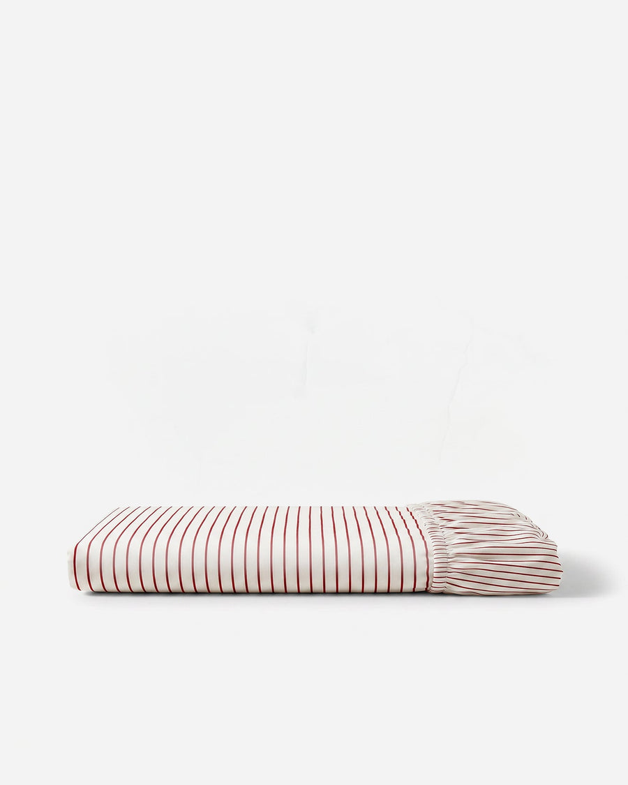 Sunday Citizen Rimini Cotton Sateen Fitted Sheet in  Terracotta - Off White