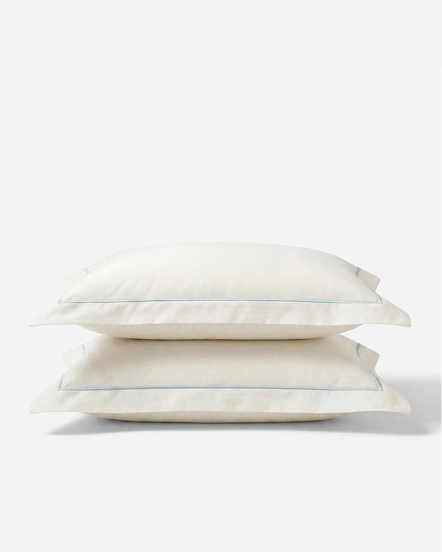 Rimini Cotton Sateen Sham Set with Piping Misty Blue - Off White