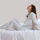 Sunday Citizen Silky Lyocell Mare Long PJ Set Misty Blue - White