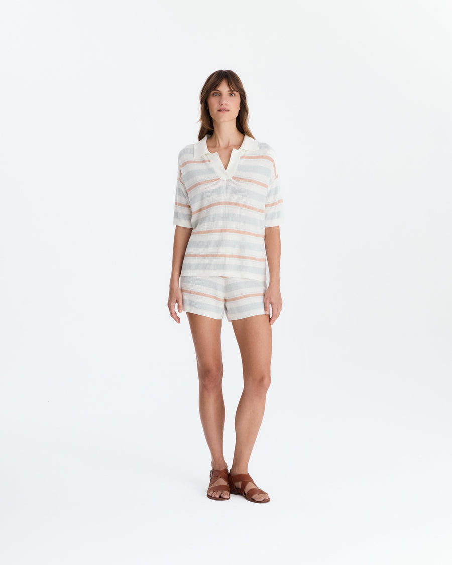 Image of Lido Striped Cloud Crochet Polo Shirt