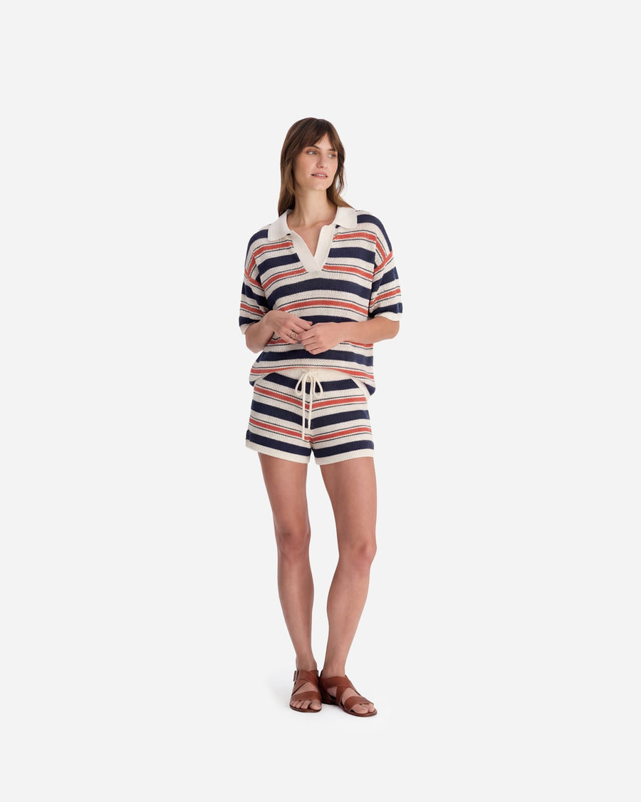 Image of Notte Stripe Cloud Crochet Polo Shirt