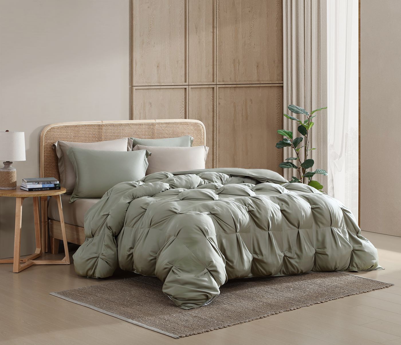 Sage comforter on a bed